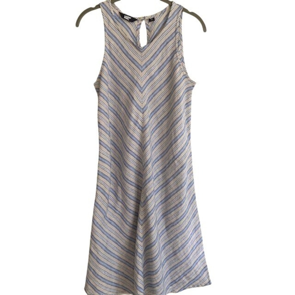 Coastal Chic 100% Linen Shift Dress XS Chevron Striped Hamptons Old Money Resort